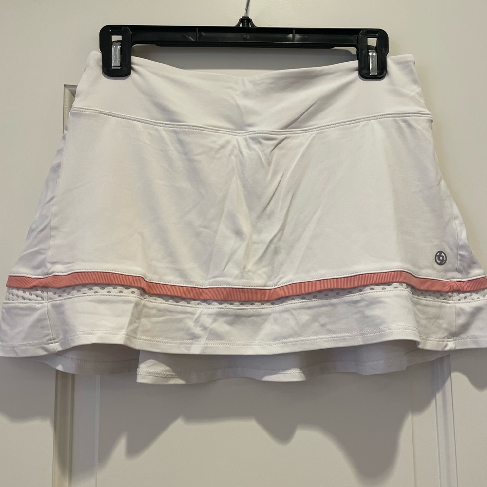 Lija White and Pink Ruffled Skater Skirt